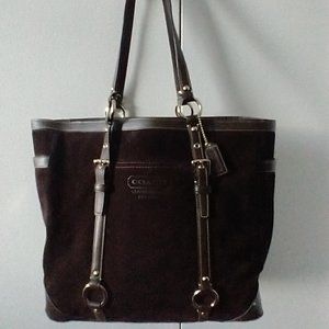 Coach Brown Suede and Leather Shoulder Tote Bag